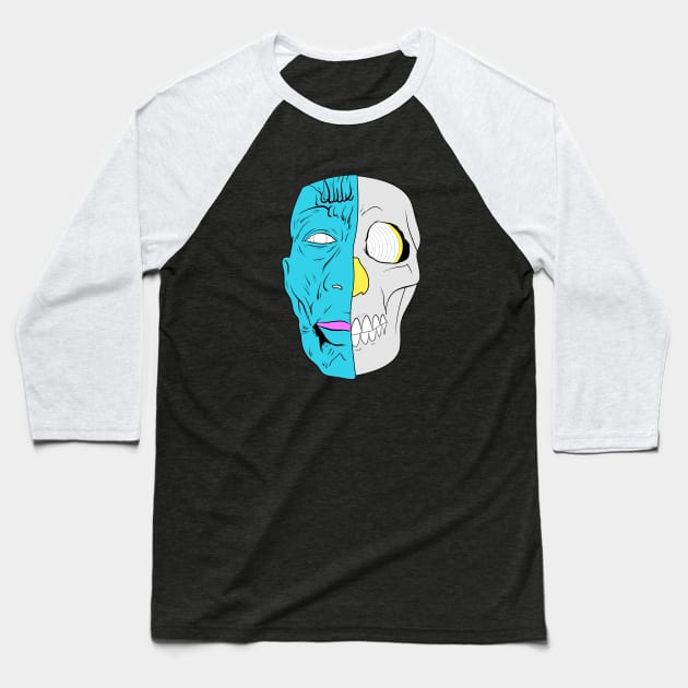 Dope half face and half skull face illustration Baseball T-Shirt by slluks_shop